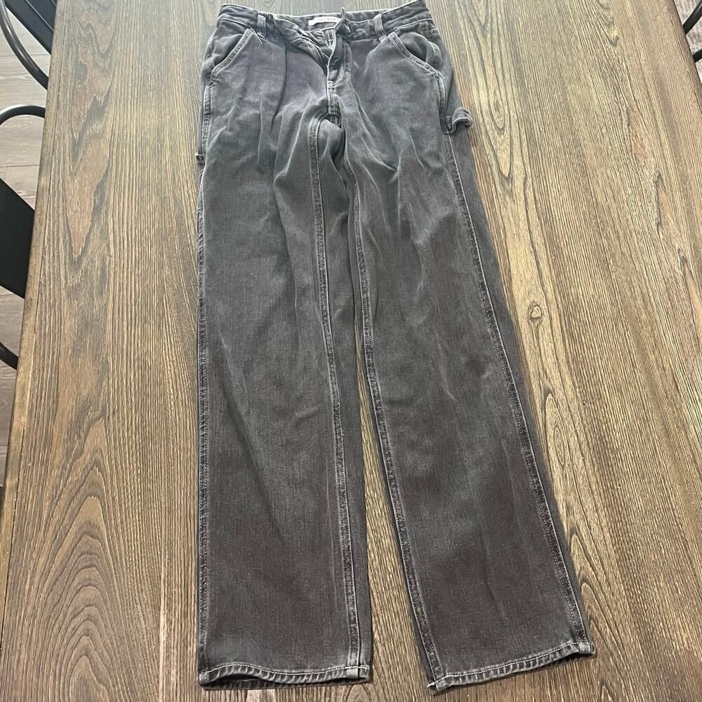 PacSun Womens Carpenter Jeans Mid Rise Wide Leg Denim Dark Wash Black Size 2